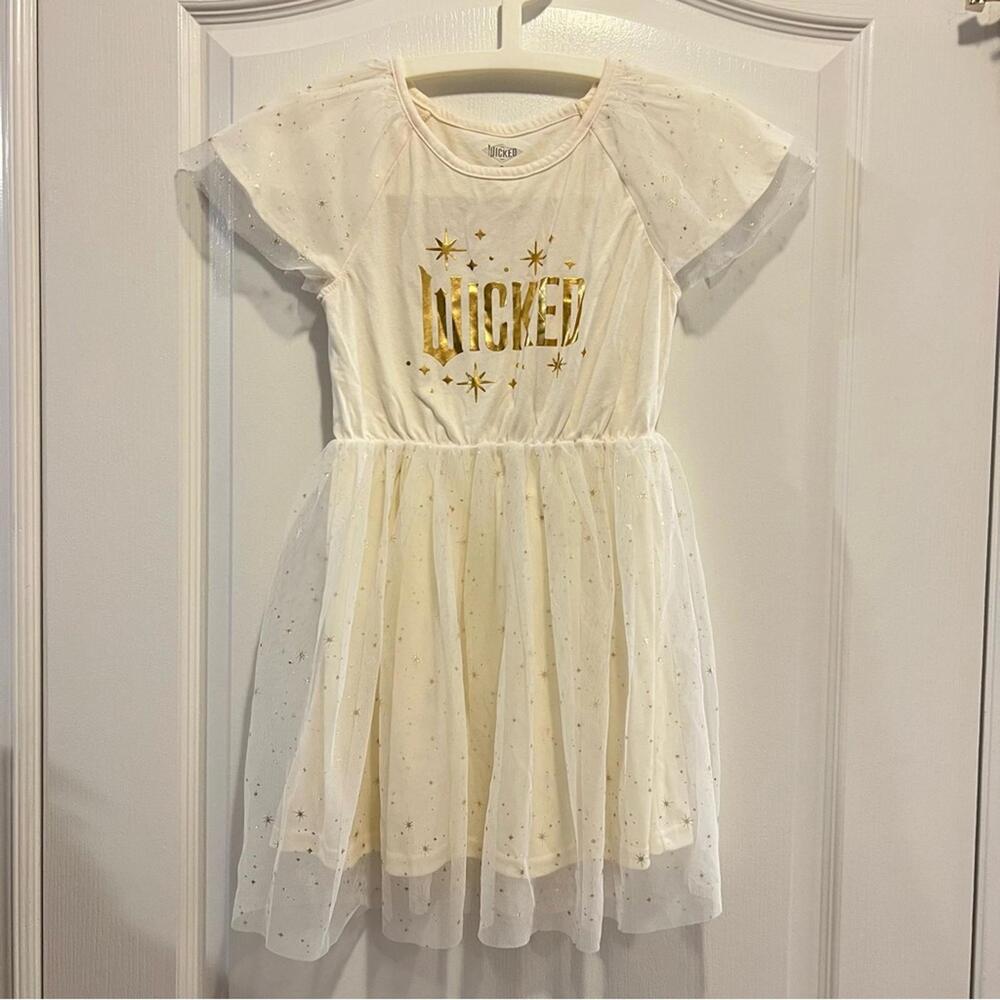 Wicked Girls Dress Size 7/8 Medium White Gold Stars Like New